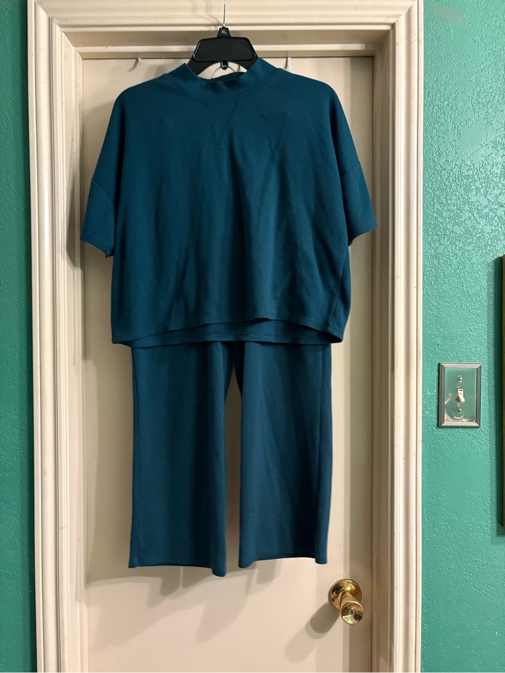 Victoria's Secret Teal Knit Short-Sleeve Top & Wide-Leg Pants Set